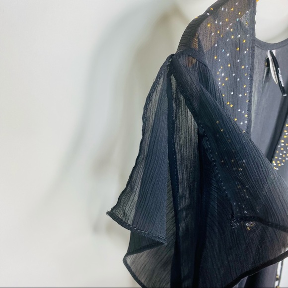 St. John Swim Suit Cover Up Chiffon Sheer Sequin Bead Tie Waist Beach Pool Black - Picture 5 of 10